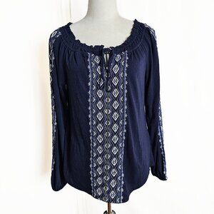 Navy Embrodiered Long Sleeve Navy Shirt White House Black Market